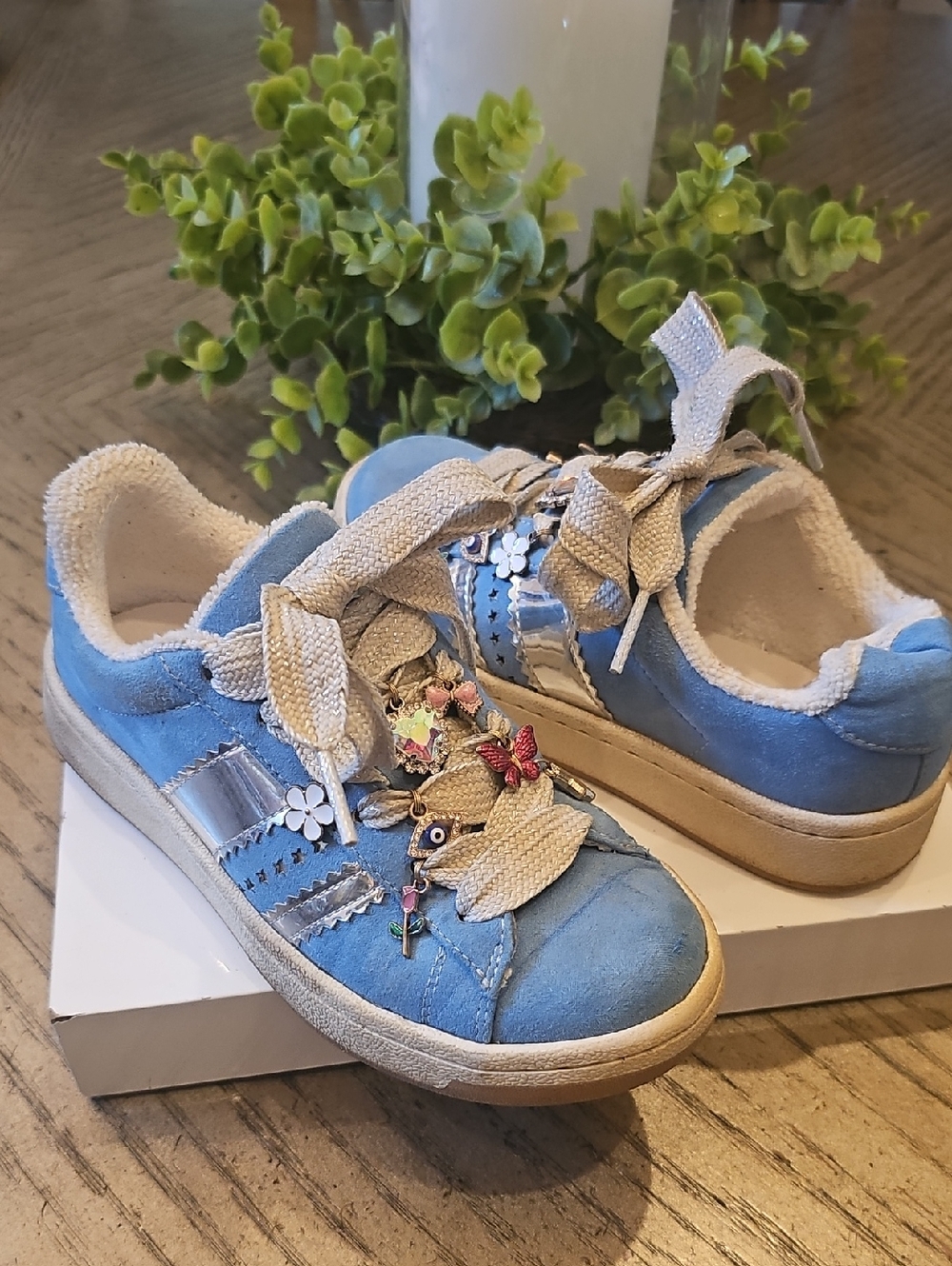Blue Suede Casual Sneakers with Charm Accents Size 13